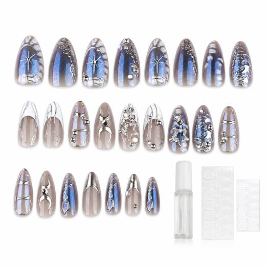 24 Piece Nude Almond Shape ABS Press On Nails with Glue and Jelly Tabs