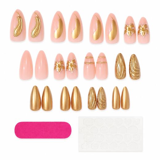 25 Piece Nude Almond Shape ABS Press On Nails with Glue and Jelly Tabs