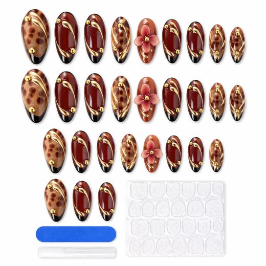 28 Piece Gold Almond Shape ABS Press On Nails with Glue and Jelly Tabs