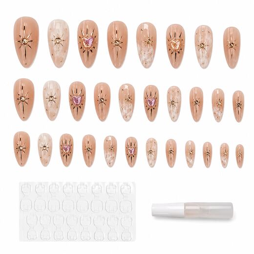 30 Piece Nude Almond Shape ABS Press On Nails with Glue and Jelly Tabs