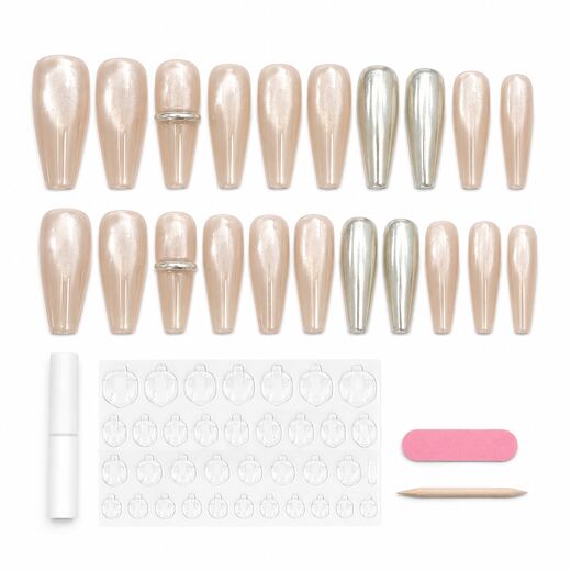 31 Piece Nude Galaxy Long Coffin Shape ABS Press On Nails with Glue