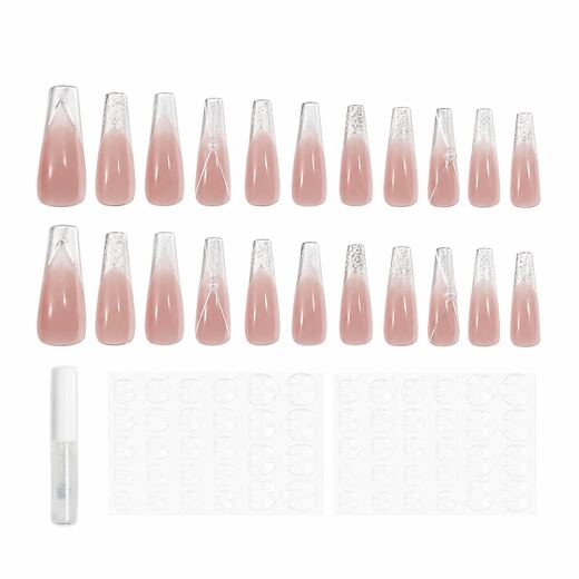 32 Piece Nude Star Long Coffin Shape ABS Press On Nails with Glue