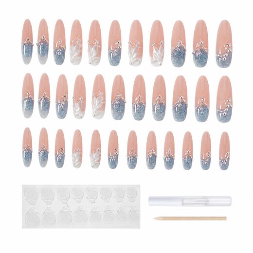 34 Piece Nude Long Oval Shape ABS Press On Nails with Glue and Jelly Tabs