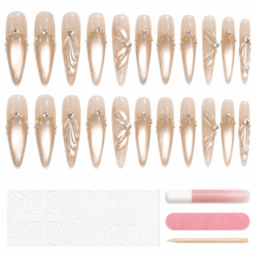 37 Piece Nude 3D Long Teardrop Shape ABS Press On Nails with Glue