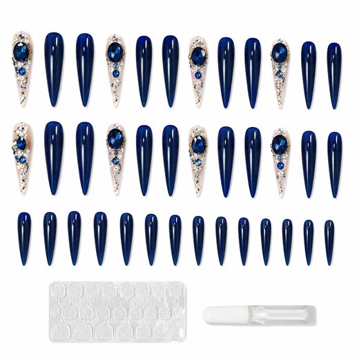 38 Piece Blue 3D Long Stiletto Shape ABS Press On Nails with Glue