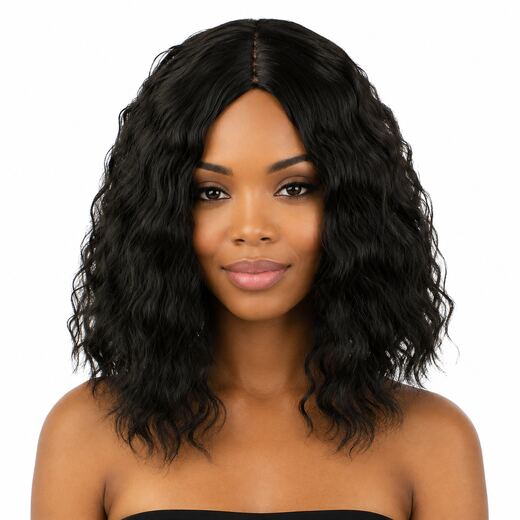 16 Inch Black Textured Full Cap Synthetic Hair Wig for Daily Wear