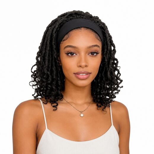 18 Inch Black Locs Curl Headband Wig Synthetic Hair Wig for Daily Wear