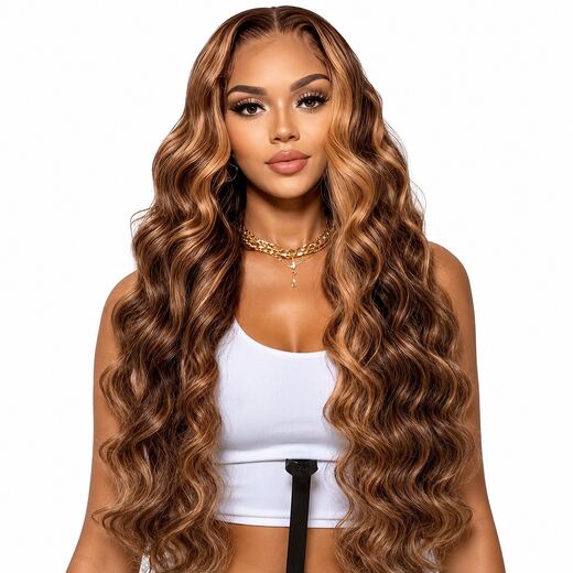 26 Inch Piano Color Body Wave Lace Front Synthetic Hair Wig for Daily Wear