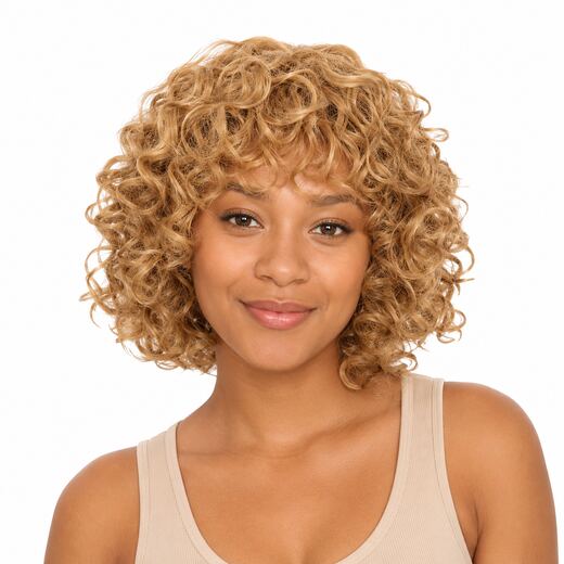 6 Inch Brown and Blonde Curly Fringe Synthetic Hair Fringe Hairpiece