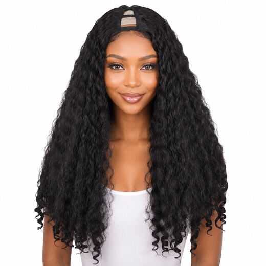 24 Inch Black Afro Curly V-Part Half Wig Synthetic Hair Wig for Daily Wear