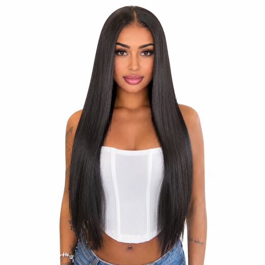 26 Inch Black Long Straight Lace Front Synthetic Hair Wig for Daily Wear