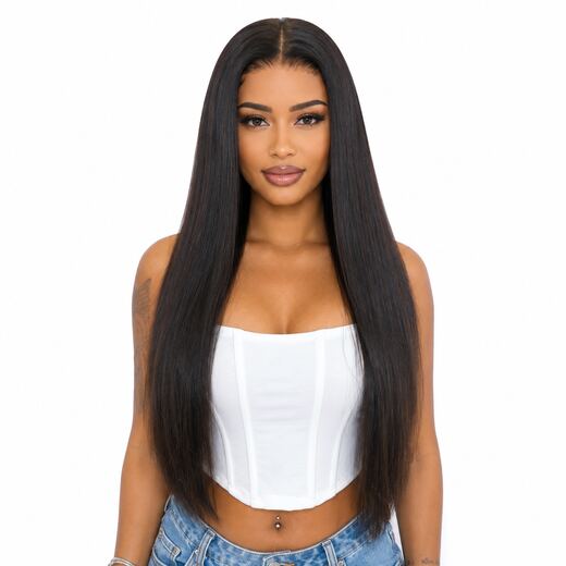 28 Inch Black Long Straight Lace Front Synthetic Hair Wig for Daily Wear