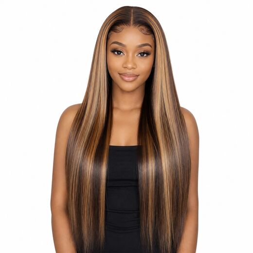 28 Inch Piano Color Long Straight Lace Front Synthetic Hair Wig for Parties